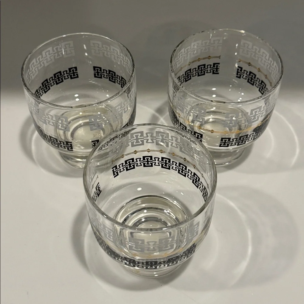 VINTAGE 70s Libbey Black and White MCM Retro Patterned Glasses Tumblers Set of 3